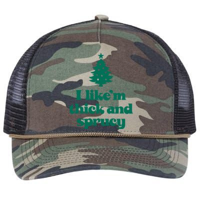 Funny I Like Them Real Thick And Sprucey Christmas Tree Xmas Retro Rope Trucker Hat Cap