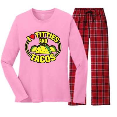 Funny I Love Titties And Tacos Women's Long Sleeve Flannel Pajama Set 