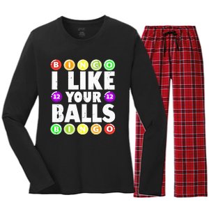 Funny I Like Your Balls Bingo Gambling Wo Mothers Day Women's Long Sleeve Flannel Pajama Set 