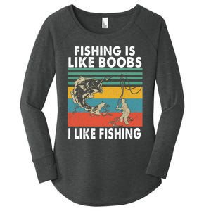 Fishing Is Like Boobs I Like Fishing Fisherman Women's Perfect Tri Tunic Long Sleeve Shirt