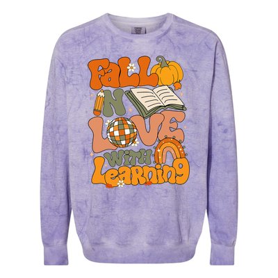 Fall In Love With Learning Autum Thanksgiving Teacher Colorblast Crewneck Sweatshirt