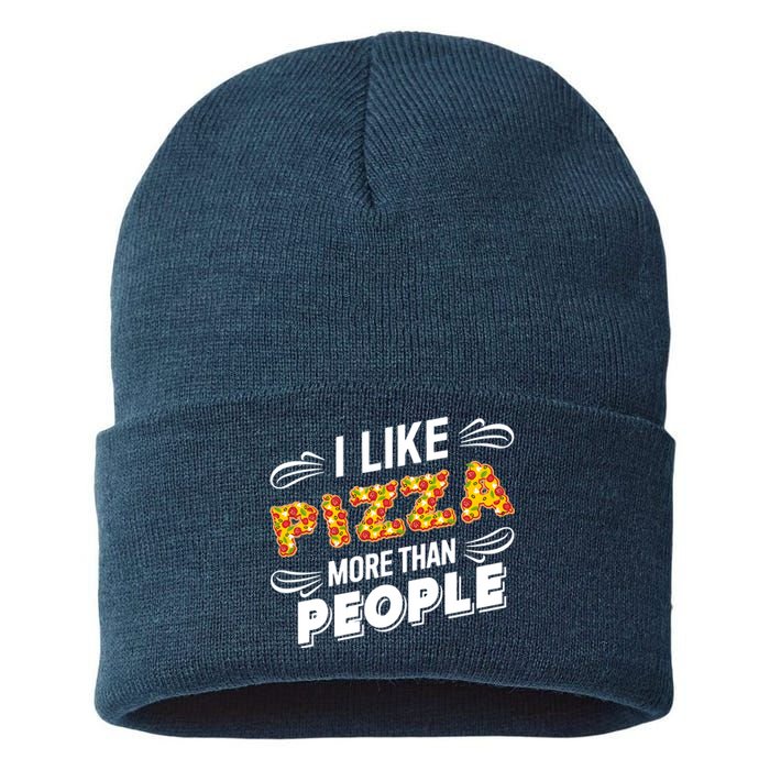 Funny I Like Pizza More Than People Gift Sustainable Knit Beanie