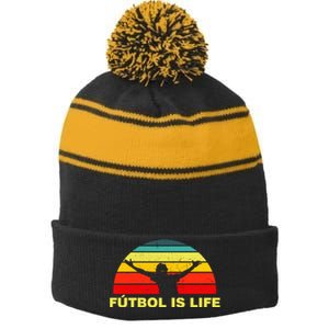 Futbol Is Life Stripe Pom Pom Beanie