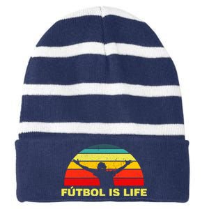 Futbol Is Life Striped Beanie with Solid Band