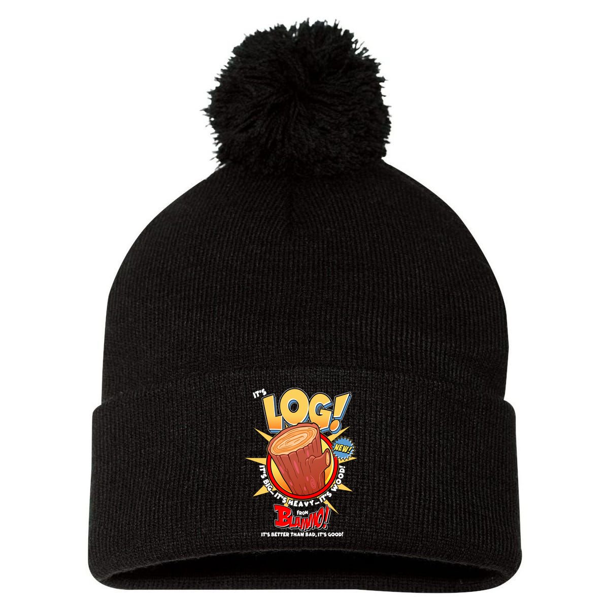 Funny It's Log Pom Pom 12in Knit Beanie