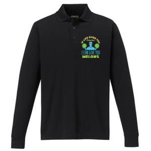 Funny If Life Gives You Lemons I Can Give You Melons Performance Long Sleeve Polo