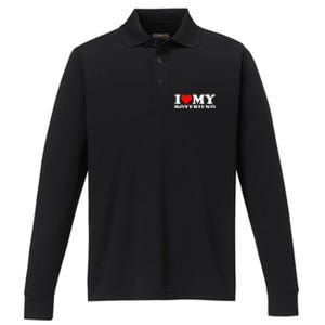 funny I Love My Boyfriend I Heart My Boyfriend Performance Long Sleeve Polo