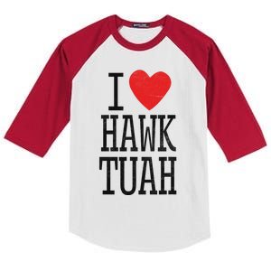 Funny I Love Hawk Tuah Heart Guy Spit Joke Wet That Thang Kids Colorblock Raglan Jersey