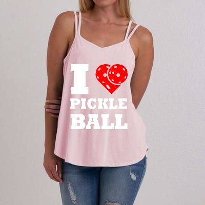 Funny I Love Pickleball Heart Great Gift Women's Strappy Tank