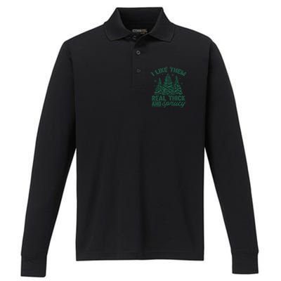 Funny I Like Them Real Thick And Sprucey Christmas Tree Xmas Gift Performance Long Sleeve Polo