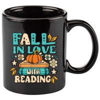 Fall In Love With Reading Book Autumn Pumpkins And Teachers 11oz C Handle Ceramic Mug