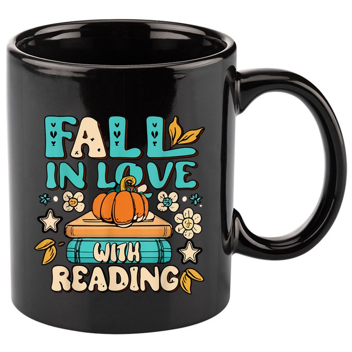Fall In Love With Reading Book Autumn Pumpkins And Teachers 11oz C Handle Ceramic Mug