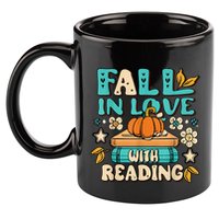 Fall In Love With Reading Book Autumn Pumpkins And Teachers 11oz C Handle Ceramic Mug