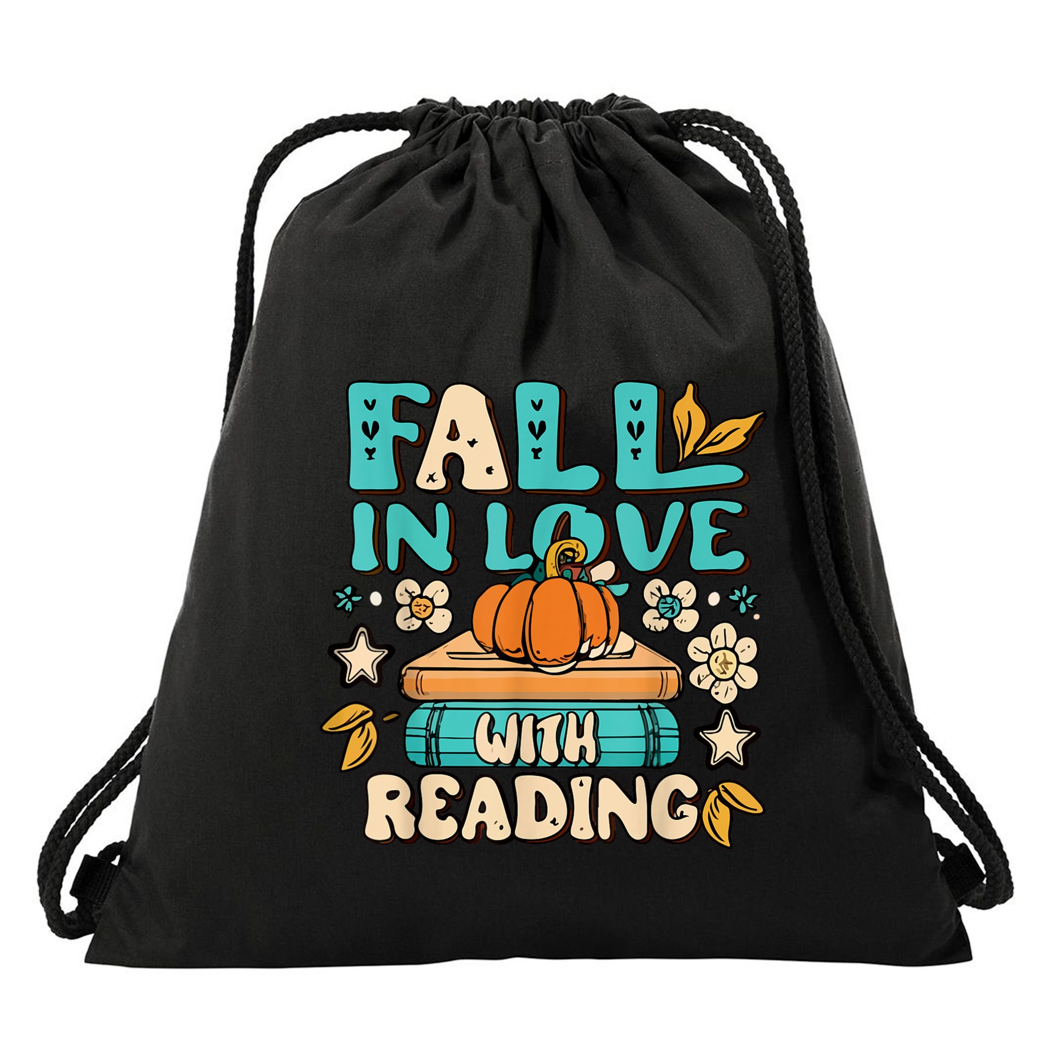 Fall In Love With Reading Book Autumn Pumpkins And Teachers Drawstring Bag