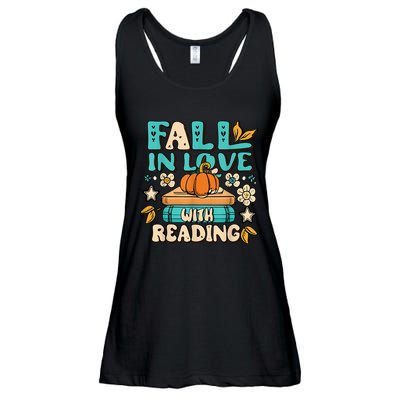 Fall In Love With Reading Book Autumn Pumpkins And Teachers Ladies Essential Flowy Tank