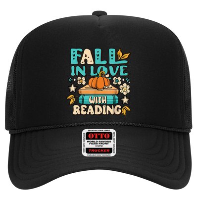 Fall In Love With Reading Book Autumn Pumpkins And Teachers Trucker Hat