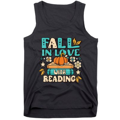 Fall In Love With Reading Book Autumn Pumpkins And Teachers Tank Top
