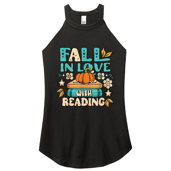 Fall In Love With Reading Book Autumn Pumpkins And Teachers Women's Perfect Tri Rocker Tank