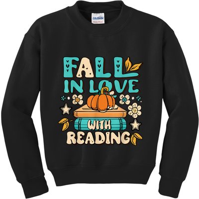 Fall In Love With Reading Book Autumn Pumpkins And Teachers Kids Sweatshirt