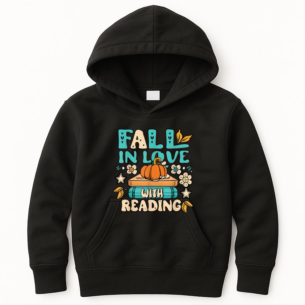 Fall In Love With Reading Book Autumn Pumpkins And Teachers Kids Hoodie