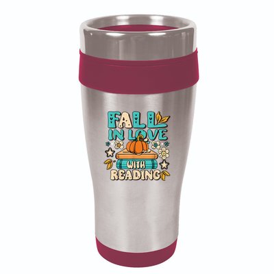 Fall In Love With Reading Book Autumn Pumpkins And Teachers 16oz Travel Tumbler