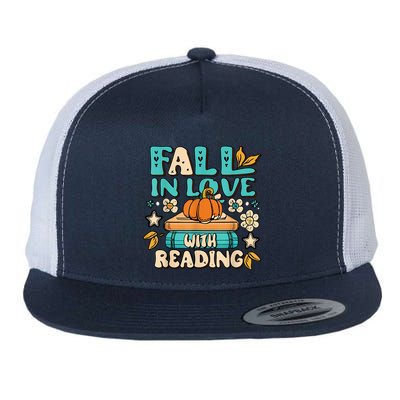 Fall In Love With Reading Book Autumn Pumpkins And Teachers Flatbill Hat
