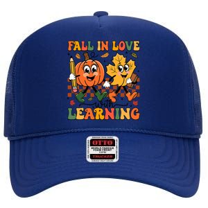 Fall In Love With Learning Thanksgiving Teacher Student High Crown Mesh Back Trucker Hat