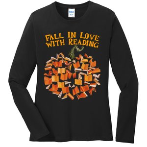 Fall In Love With Reading Fall Leaves Autumn Thanksgiving Ladies Long Sleeve Shirt