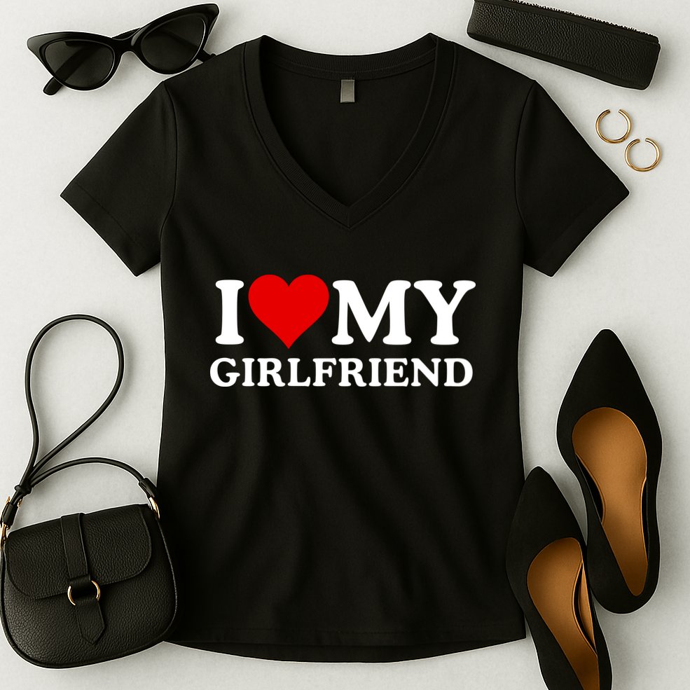 Funny I Love My Girlfriend I Love My Girlfriend I Heart My Girlfriend Women's V-Neck T-Shirt
