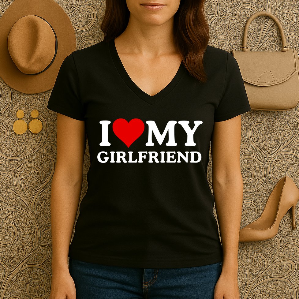 Funny I Love My Girlfriend I Love My Girlfriend I Heart My Girlfriend Women's V-Neck T-Shirt