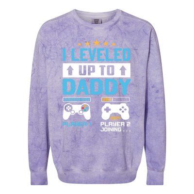 Funny I Leveled Up To Daddy 2024 Video Gamer Soon To Be Dad Gift Colorblast Crewneck Sweatshirt