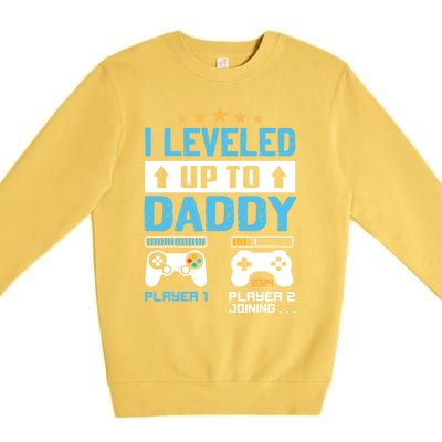 Funny I Leveled Up To Daddy 2024 Video Gamer Soon To Be Dad Gift Premium Crewneck Sweatshirt