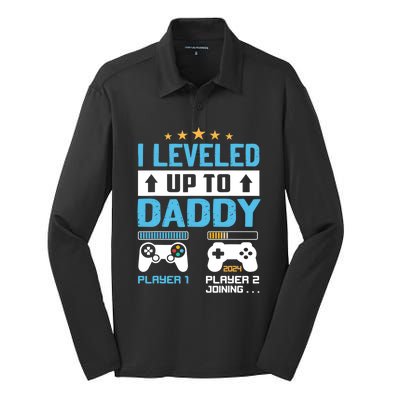 Funny I Leveled Up To Daddy 2024 Video Gamer Soon To Be Dad Gift Silk Touch Performance Long Sleeve Polo