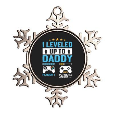 Funny I Leveled Up To Daddy 2024 Video Gamer Soon To Be Dad Gift Metallic Star Ornament