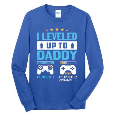 Funny I Leveled Up To Daddy 2024 Video Gamer Soon To Be Dad Gift Tall Long Sleeve T-Shirt