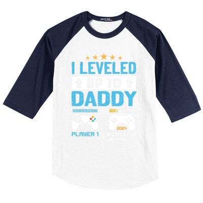 Funny I Leveled Up To Daddy 2024 Video Gamer Soon To Be Dad Gift Baseball Sleeve Shirt