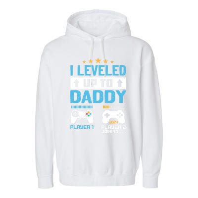 Funny I Leveled Up To Daddy 2024 Video Gamer Soon To Be Dad Gift Garment-Dyed Fleece Hoodie