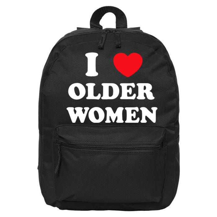 Funny I Love Older Women Heart Hot Moms 16 in Basic Backpack