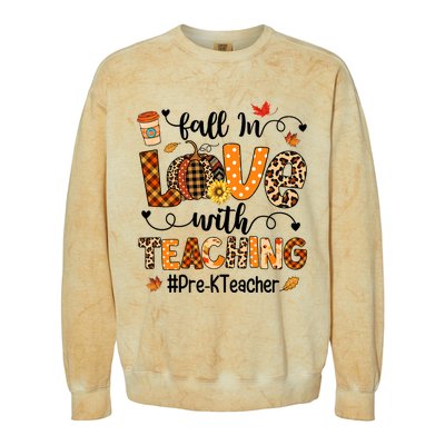 Fall In Love With Teaching Pre K Teacher Thanksgiving Colorblast Crewneck Sweatshirt