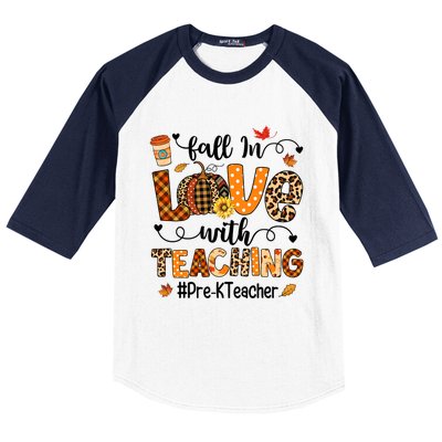 Fall In Love With Teaching Pre K Teacher Thanksgiving Baseball Sleeve Shirt