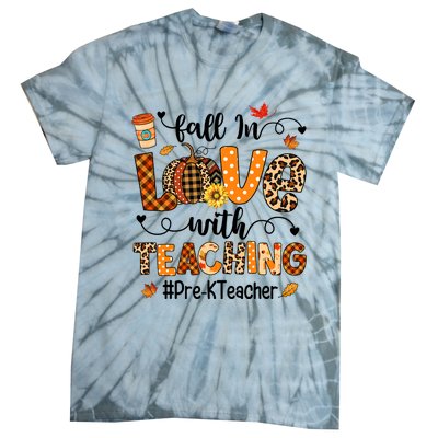 Fall In Love With Teaching Pre K Teacher Thanksgiving Tie-Dye T-Shirt