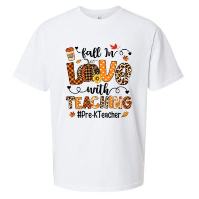 Fall In Love With Teaching Pre K Teacher Thanksgiving Sueded Cloud Jersey T-Shirt