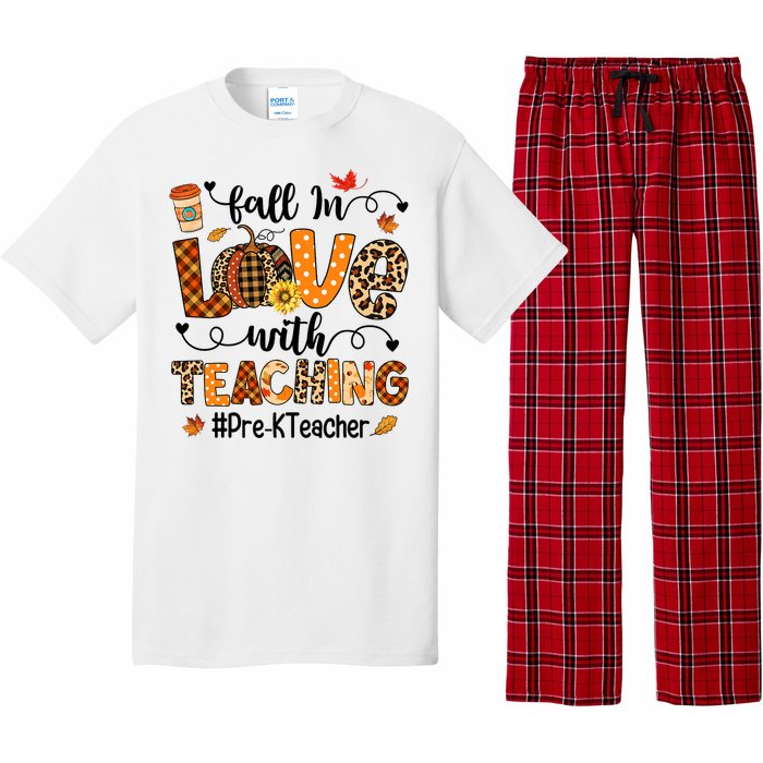 Fall In Love With Teaching Pre K Teacher Thanksgiving Pajama Set