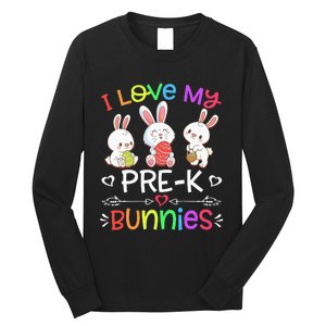 Funny I Love My Pre-K Bunnies teacher Easter Bunny Egg Long Sleeve Shirt