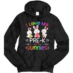 Funny I Love My Pre-K Bunnies teacher Easter Bunny Egg Tie Dye Hoodie