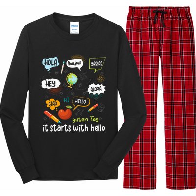 Friendship Inclusion Language Teacher It Starts With Hello Long Sleeve Pajama Set