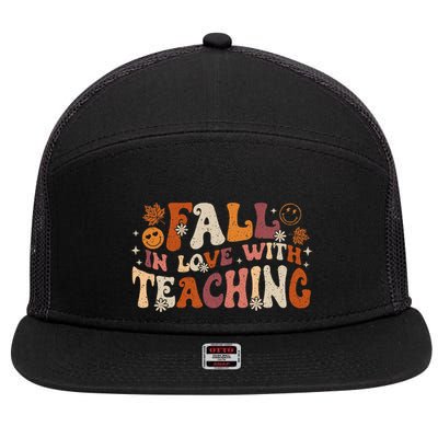 Fall In Love With Teaching Autum Thanksgiving Fall Teacher 7 Panel Mesh Trucker Snapback Hat