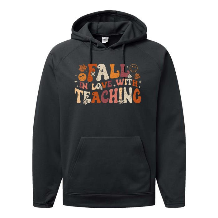 Fall In Love With Teaching Autum Thanksgiving Fall Teacher Performance Fleece Hoodie