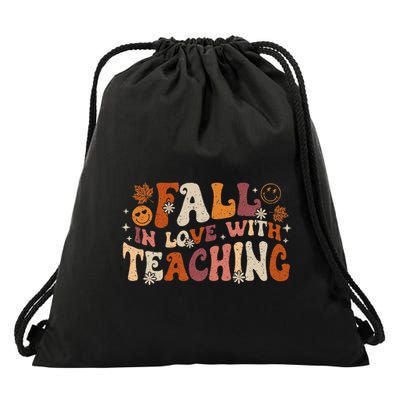 Fall In Love With Teaching Autum Thanksgiving Fall Teacher Drawstring Bag