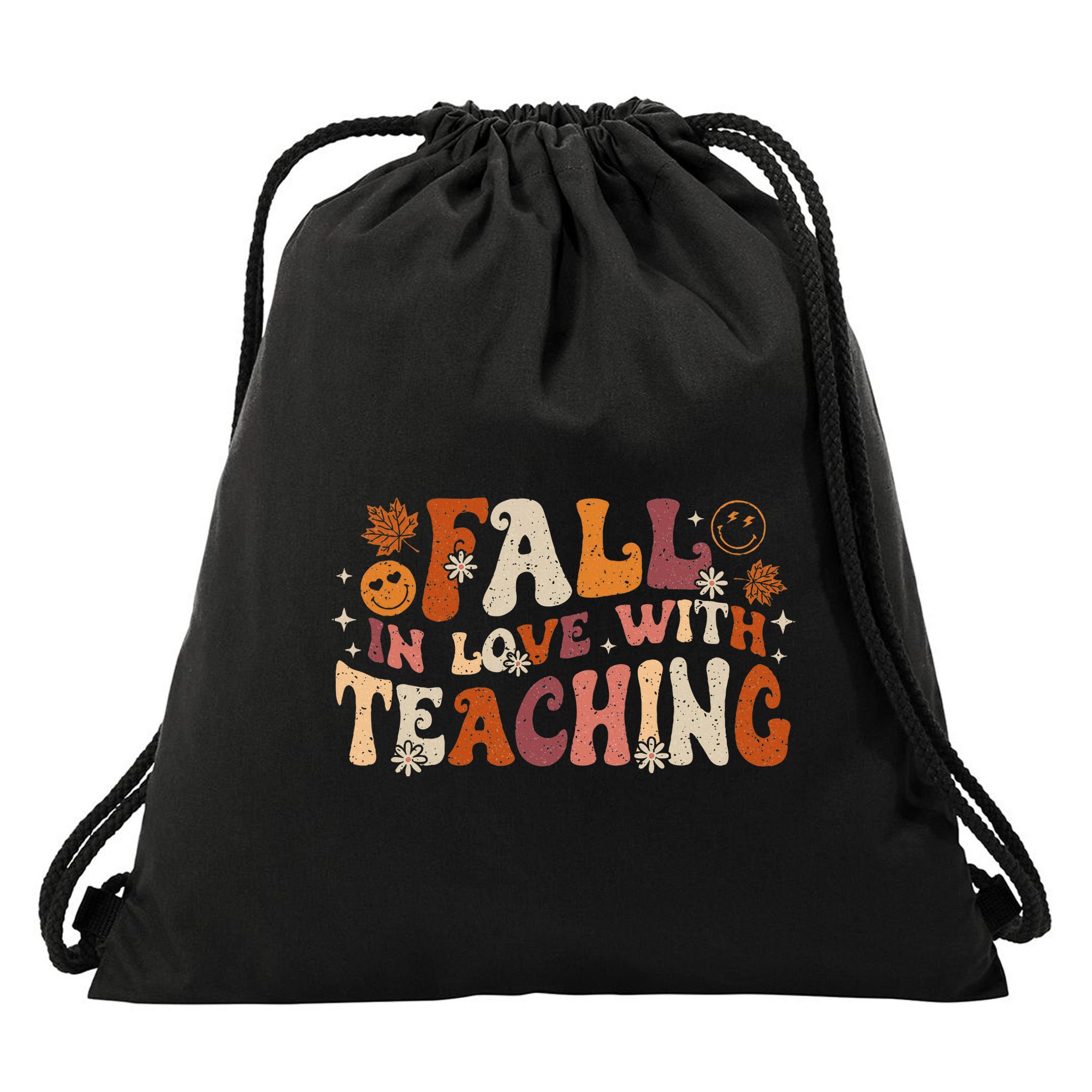 Fall In Love With Teaching Autum Thanksgiving Fall Teacher Drawstring Bag